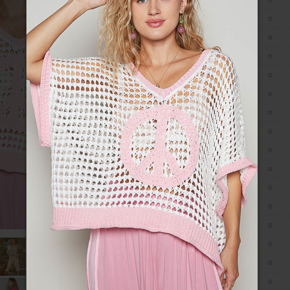 POL “ Barcelona 2” POL Open Knit Thin Summer Sweater with Peace detail BR39